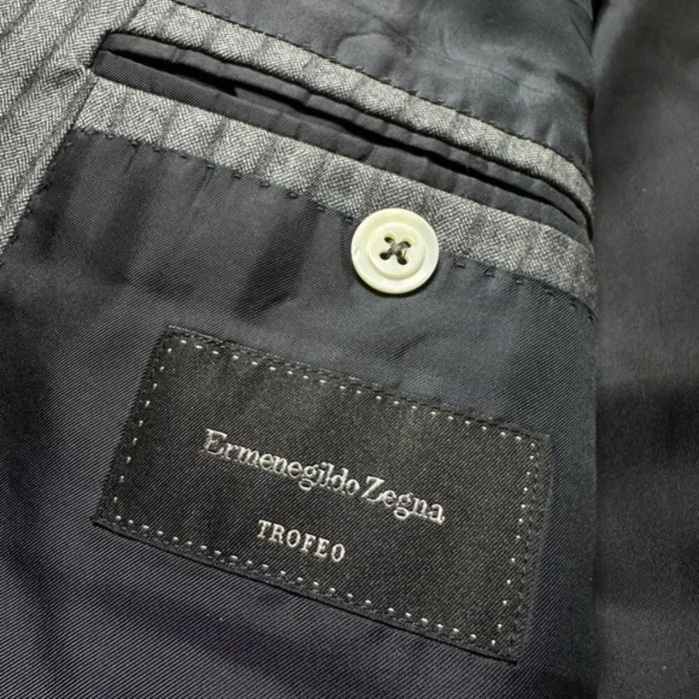 Ermenegildo Zegna Trofeo Men’s Wool Grey Pinstripe Sports Coat Blazer 48R 58 IT - Picture 8 of 11